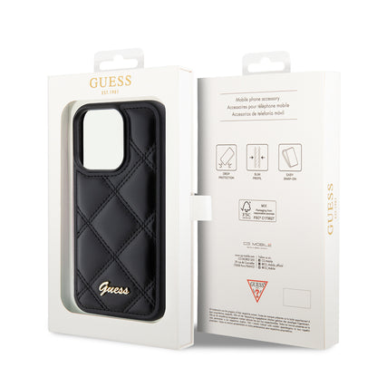 iPhone 14 Pro Max Kılıf Guess Orijinal Lisanslı PU Deri Metal Yazı Logolu Kapitone Kılıf