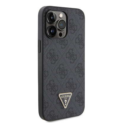 iPhone 14 Pro Max Kılıf Guess Orijinal Lisanslı PU Deri Taşlı Metal Üçgen Logolu Çapraz Vücut Askılı 4G Desenli Kılıf