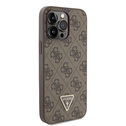 iPhone 14 Pro Max Kılıf Guess Orijinal Lisanslı PU Deri Taşlı Metal Üçgen Logolu Çapraz Vücut Askılı 4G Desenli Kılıf