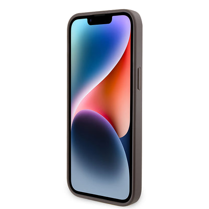 iPhone 14 Pro Max Kılıf Guess Orijinal Lisanslı PU Deri Taşlı Metal Üçgen Logolu Çapraz Vücut Askılı 4G Desenli Kılıf