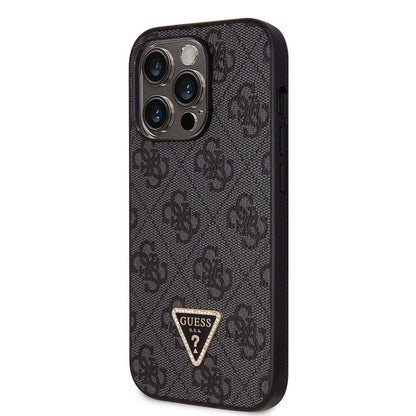 iPhone 14 Pro Max Kılıf Guess Orijinal Lisanslı PU Deri Taşlı Üçgen Logo 4G Desenli Kılıf