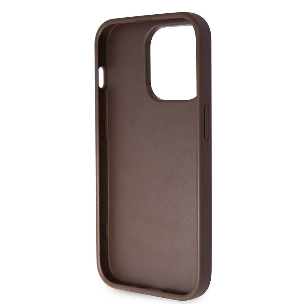 iPhone 14 Pro Max Kılıf Guess Orijinal Lisanslı PU Deri Taşlı Üçgen Logo 4G Desenli Kılıf