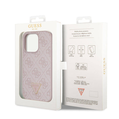 iPhone 14 Pro Max Kılıf Guess Orijinal Lisanslı PU Deri Taşlı Üçgen Logo 4G Desenli Kılıf
