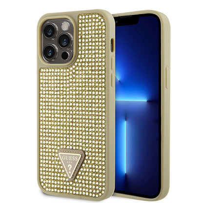 iPhone 14 Pro Max Kılıf Guess Orijinal Lisanslı Taşlı Arka Yüzey Üçgen Logolu Kılıf