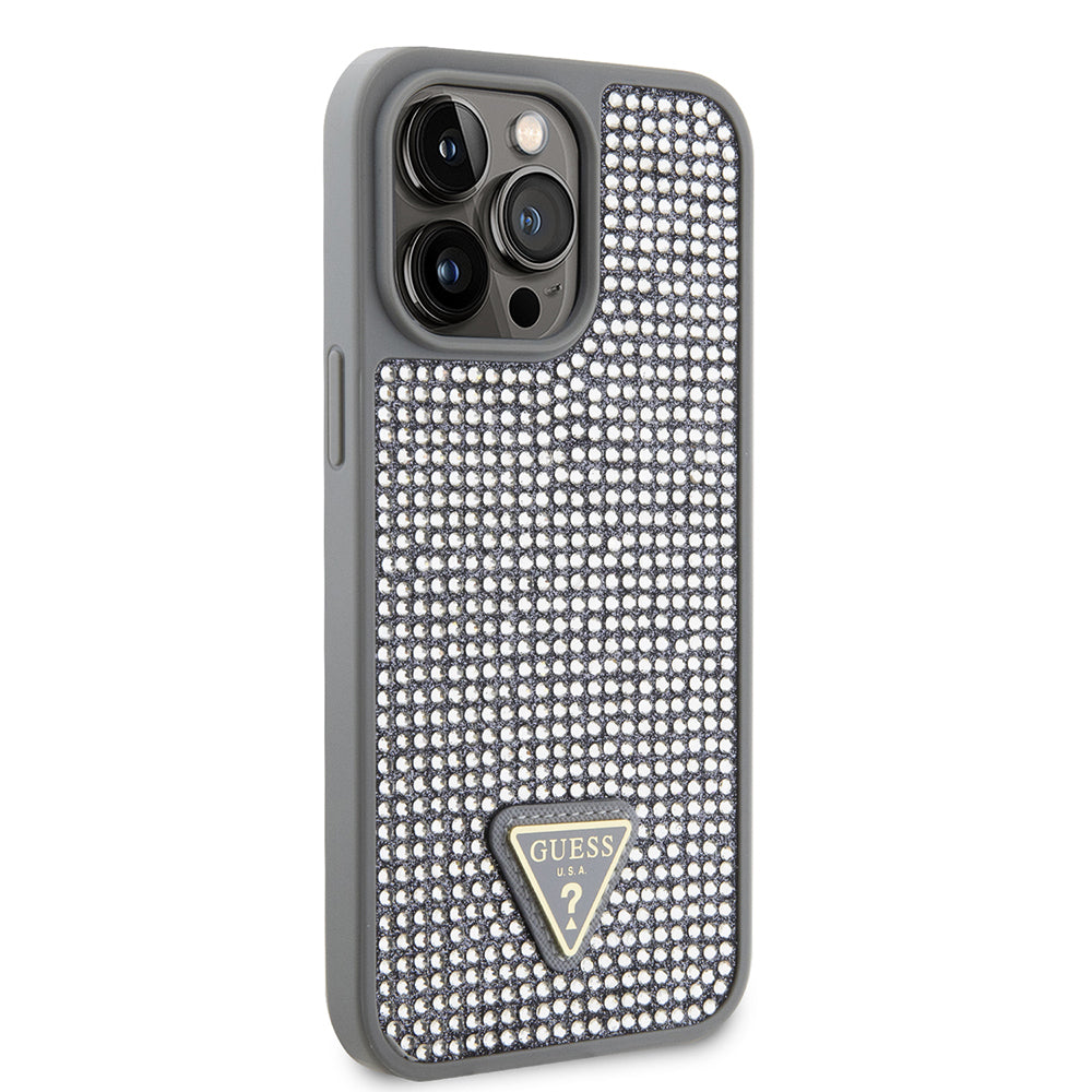 iPhone 14 Pro Max Kılıf Guess Orijinal Lisanslı Taşlı Arka Yüzey Üçgen Logolu Kılıf