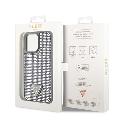 iPhone 14 Pro Max Kılıf Guess Orijinal Lisanslı Taşlı Arka Yüzey Üçgen Logolu Kılıf