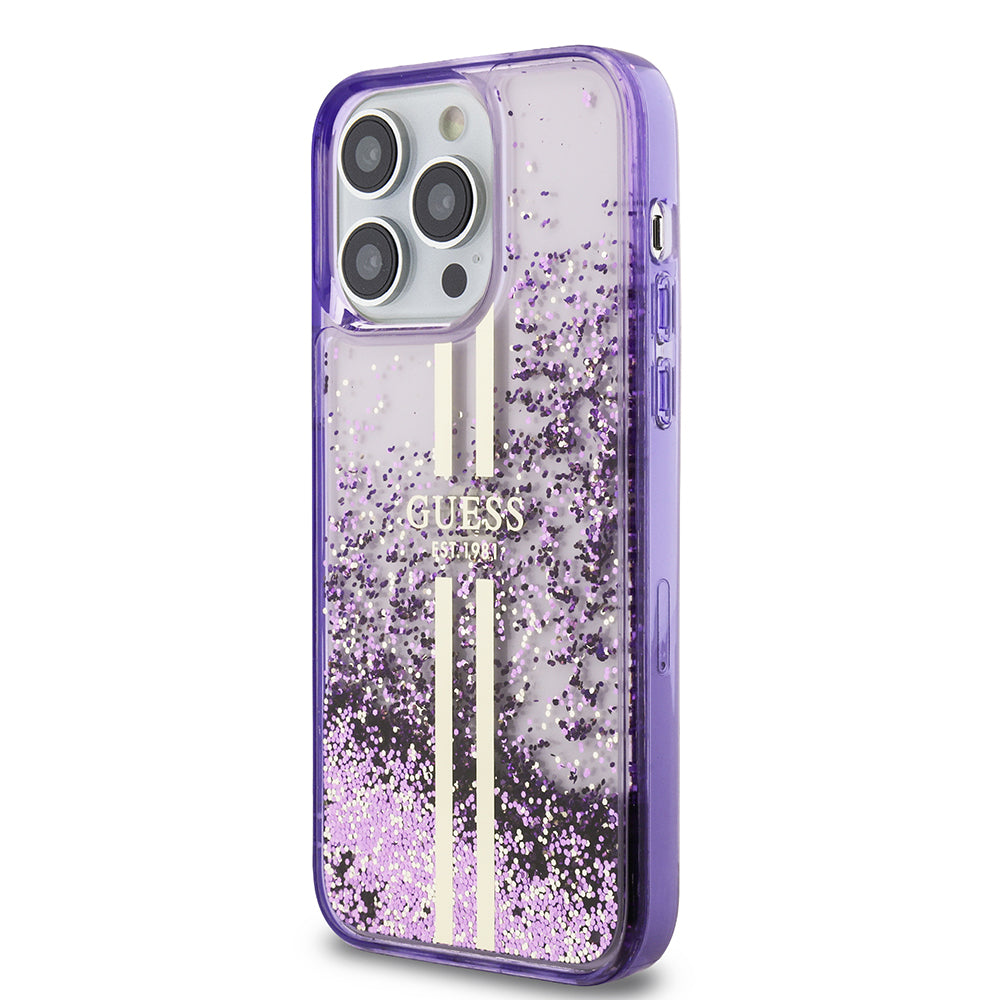 iPhone 14 Pro Max Kılıf Guess Orijinal Lisanslı Transparan Sıvılı Simli Altın Çizgili Kılıf