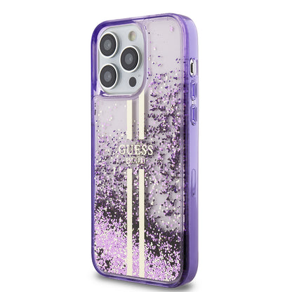 iPhone 14 Pro Max Kılıf Guess Orijinal Lisanslı Transparan Sıvılı Simli Altın Çizgili Kılıf