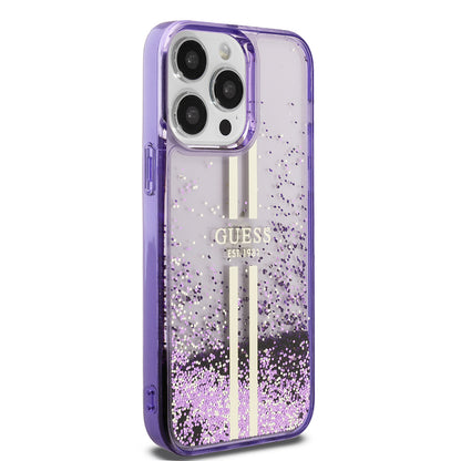 iPhone 14 Pro Max Kılıf Guess Orijinal Lisanslı Transparan Sıvılı Simli Altın Çizgili Kılıf