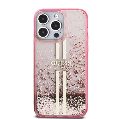 iPhone 14 Pro Max Kılıf Guess Orijinal Lisanslı Transparan Sıvılı Simli Altın Çizgili Kılıf