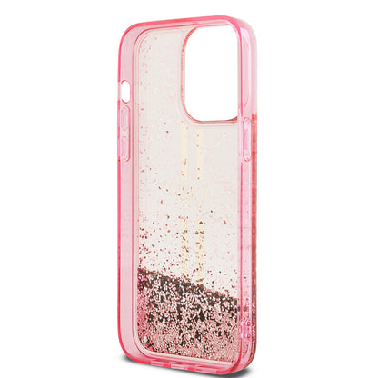 iPhone 14 Pro Max Kılıf Guess Orijinal Lisanslı Transparan Sıvılı Simli Altın Çizgili Kılıf