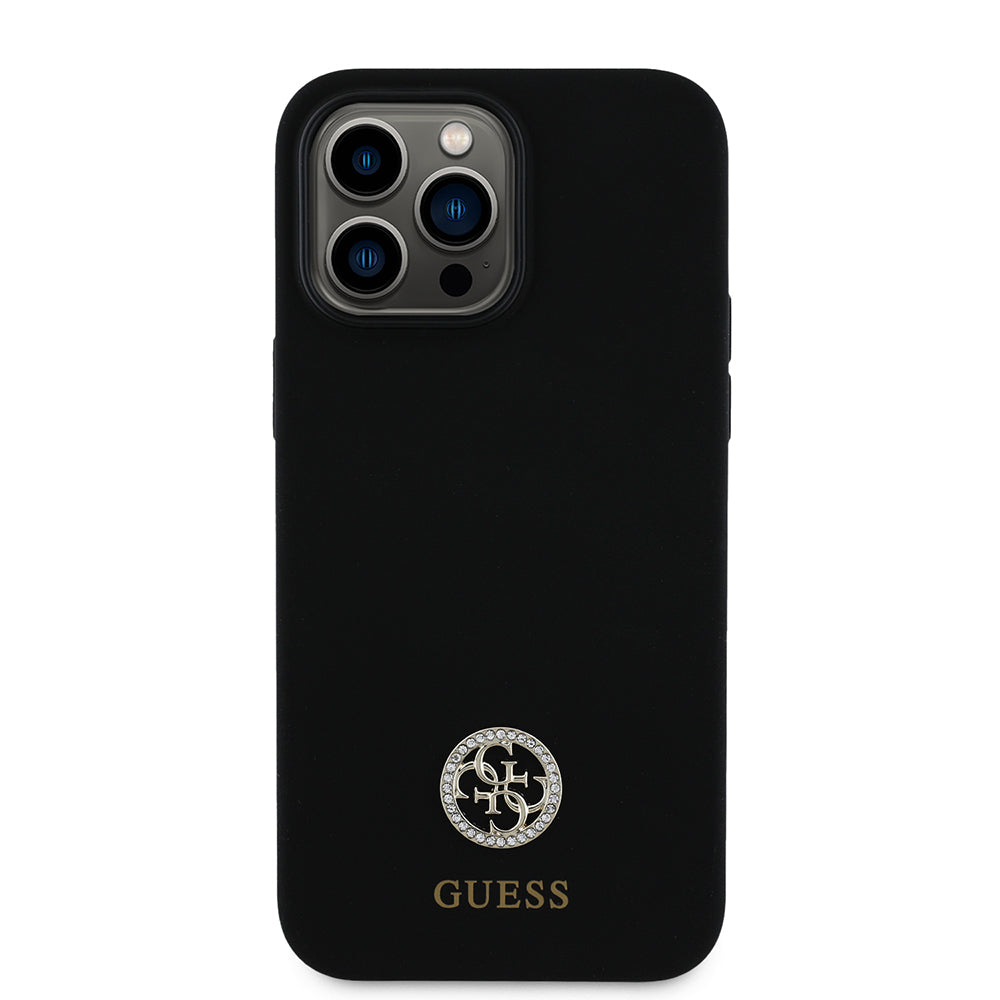 iPhone 14 Pro Max Kılıf Guess Orijinal Lisanslı Yazı ve Taşlı 4G Logolu Silikon Kılıf