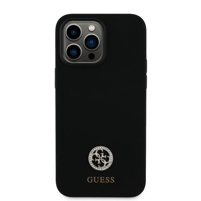 iPhone 14 Pro Max Kılıf Guess Orijinal Lisanslı Yazı ve Taşlı 4G Logolu Silikon Kılıf