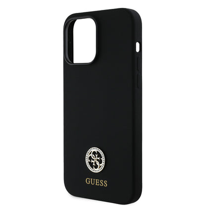 iPhone 14 Pro Max Kılıf Guess Orijinal Lisanslı Yazı ve Taşlı 4G Logolu Silikon Kılıf