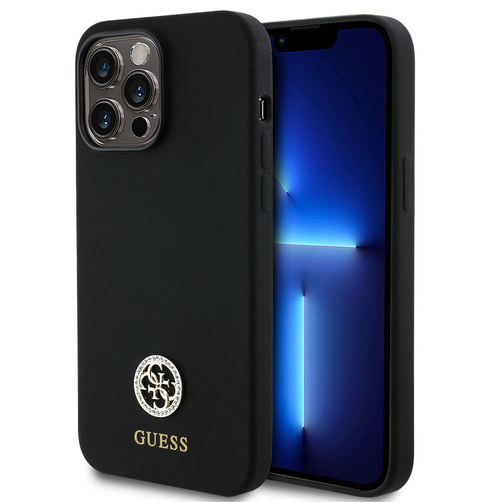 iPhone 14 Pro Max Kılıf Guess Orijinal Lisanslı Yazı ve Taşlı 4G Logolu Silikon Kılıf