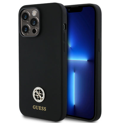 iPhone 14 Pro Max Kılıf Guess Orijinal Lisanslı Yazı ve Taşlı 4G Logolu Silikon Kılıf