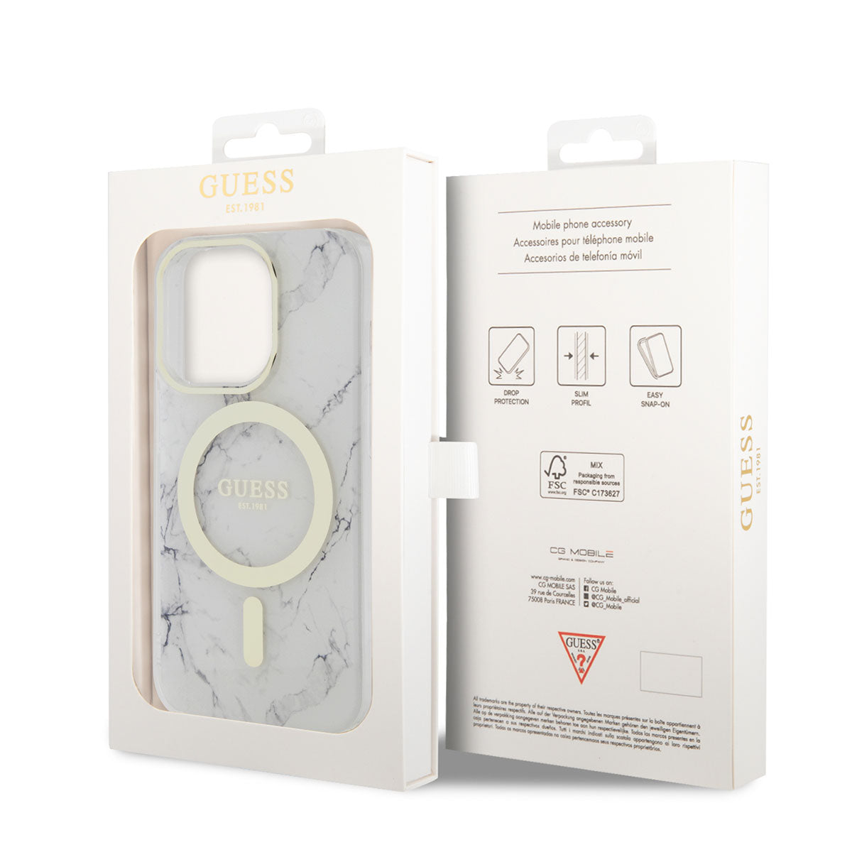 iPhone 14 Pro Max Kılıf GUESS M-safe Şarj Özellikli Mermer Desenli Kılıf