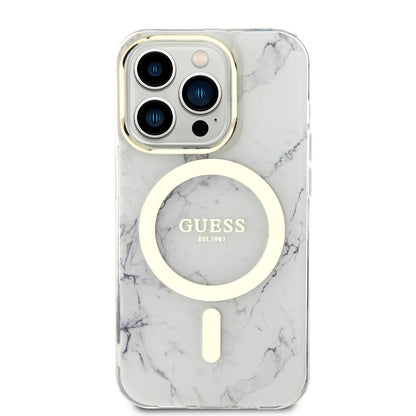 iPhone 14 Pro Max Kılıf GUESS M-safe Şarj Özellikli Mermer Desenli Kılıf