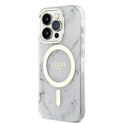 iPhone 14 Pro Max Kılıf GUESS M-safe Şarj Özellikli Mermer Desenli Kılıf