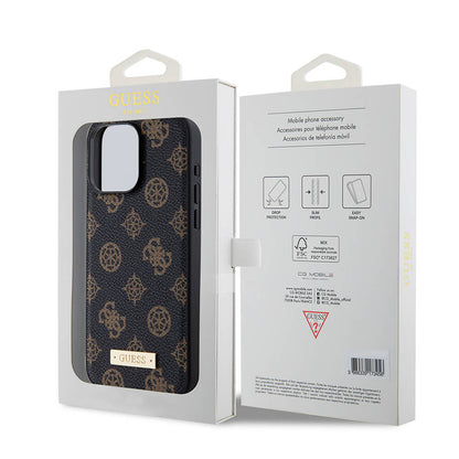 iPhone 14 Pro Max Kılıf Guess M-safe Şarj Özellikli PU Deri Desenli Metal Plaka Logolu Kılıf