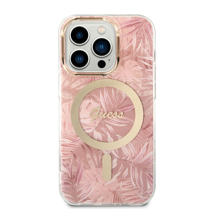 iPhone 14 Pro Max Kılıf GUESS M-safe Şarj Özellikli Yaprak Desenli M-safe Şarj Kablolu Kılıf