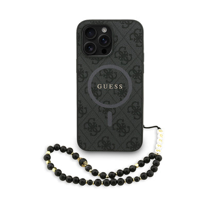 iPhone 14 Pro Max Kılıf Guess orijinal Lisanslı M-safe Şarj Özellikli PU Deri Bilek Askı İpli Yazı Logolu Kılıf