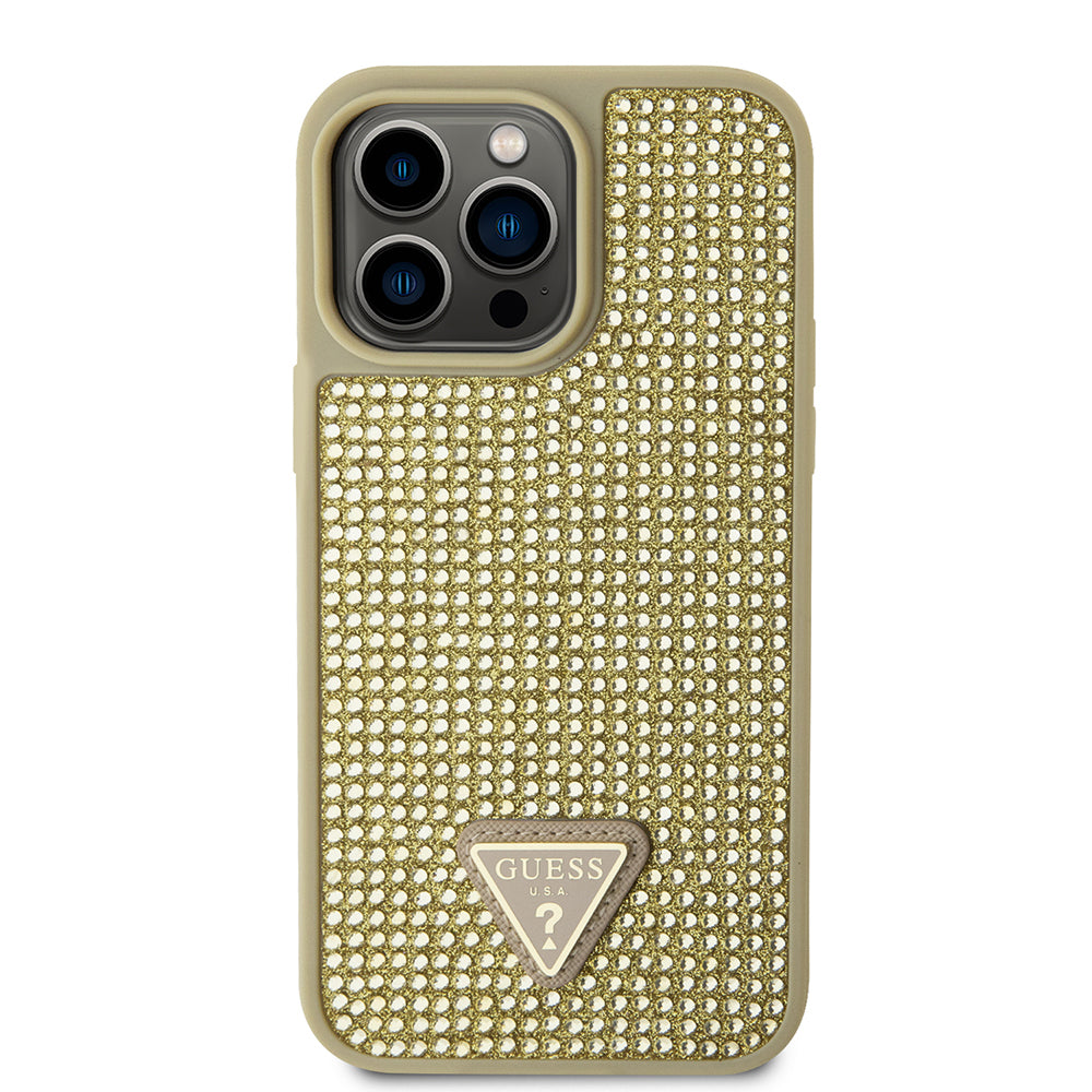 iPhone 14 Pro Max Kılıf Guess orijinal Lisanslı Taşlı Arka Yüzey Üçgen Logolu Kılıf