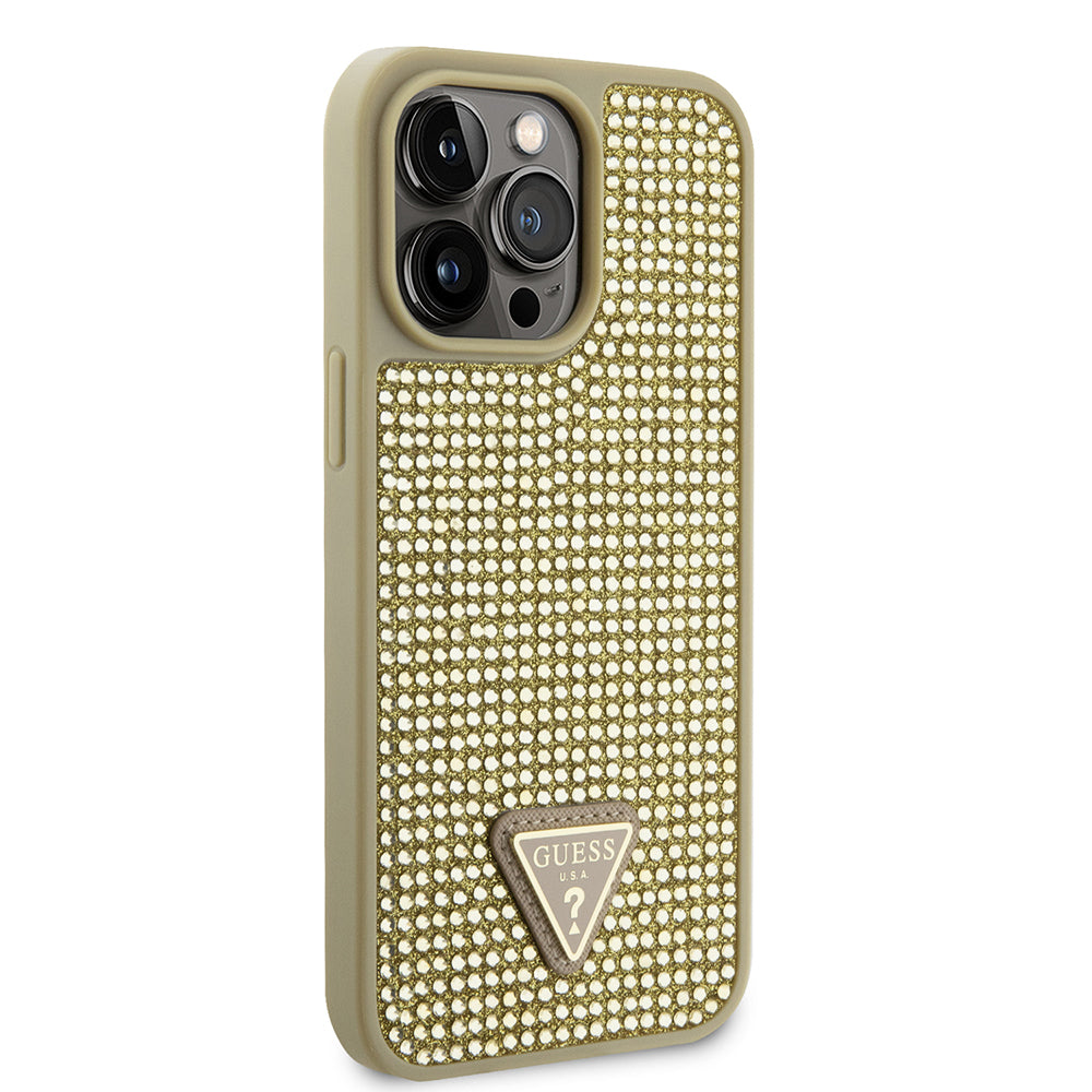 iPhone 14 Pro Max Kılıf Guess orijinal Lisanslı Taşlı Arka Yüzey Üçgen Logolu Kılıf