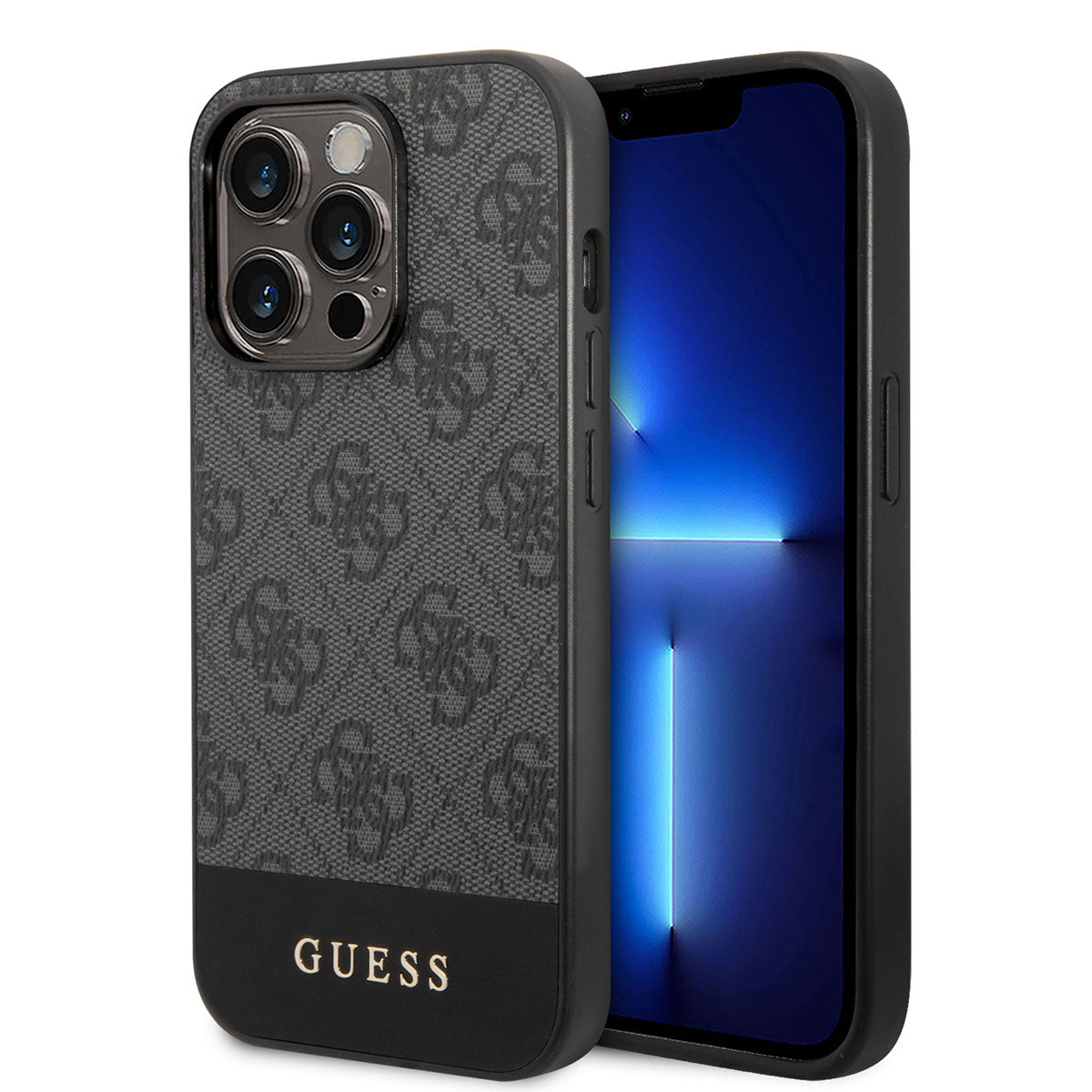 iPhone 14 Pro Max Kılıf GUESS PU Deri Şerit Logo Dizaynlı Kılıf