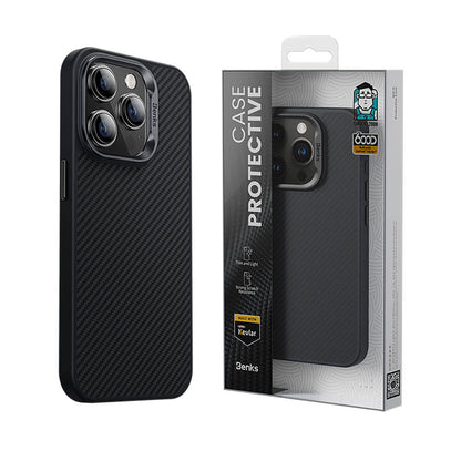 iPhone 14 Pro Max Kılıf Karbon Fiber M-safe Şarj Özellikli Benks Hybrid ArmorPro 600D Kevlar Kılıf