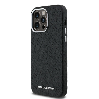 iPhone 14 Pro Max Kılıf Karl Lagerfeld Orijinal Lisanslı PU Deri Damgalı Metal Yazı Logolu Kılıf