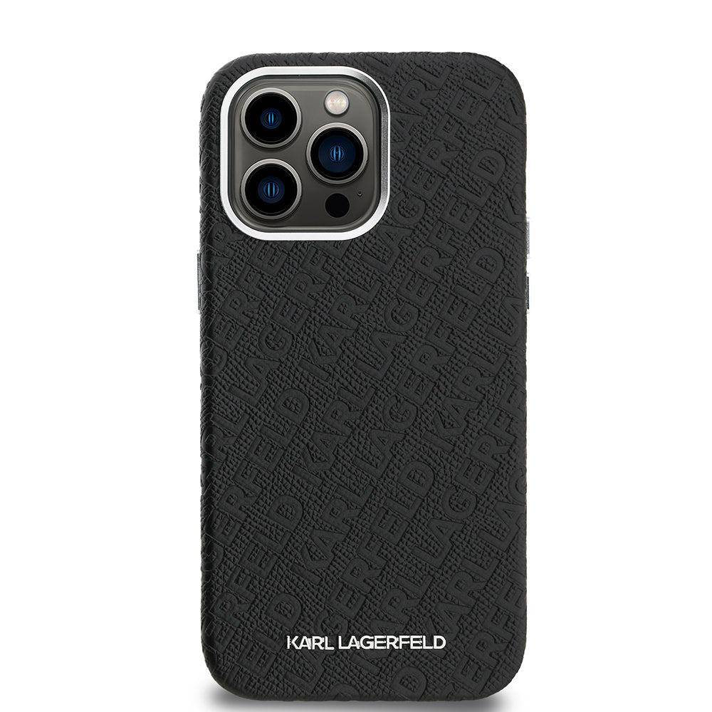 iPhone 14 Pro Max Kılıf Karl Lagerfeld Orijinal Lisanslı PU Deri Damgalı Metal Yazı Logolu Kılıf