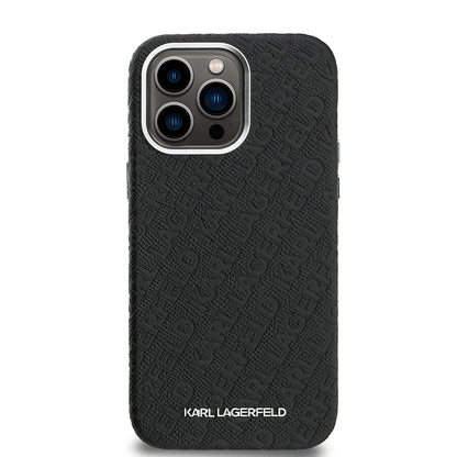 iPhone 14 Pro Max Kılıf Karl Lagerfeld Orijinal Lisanslı PU Deri Damgalı Metal Yazı Logolu Kılıf
