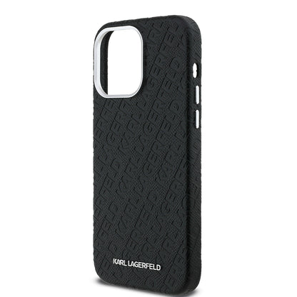 iPhone 14 Pro Max Kılıf Karl Lagerfeld Orijinal Lisanslı PU Deri Damgalı Metal Yazı Logolu Kılıf