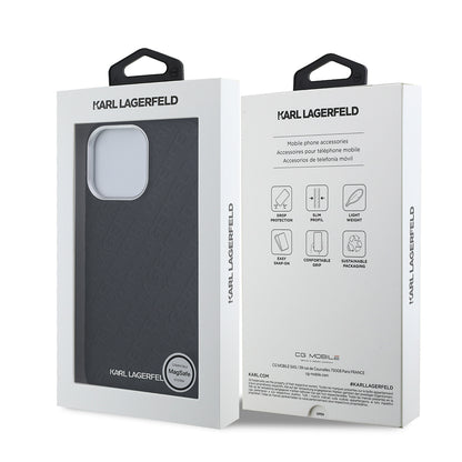 iPhone 14 Pro Max Kılıf Karl Lagerfeld Orijinal Lisanslı PU Deri Damgalı Metal Yazı Logolu Kılıf