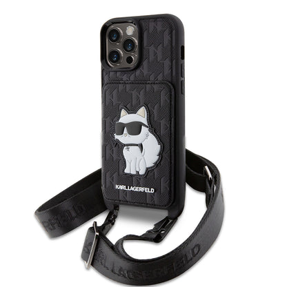 iPhone 14 Pro Max Kılıf Karl Lagerfeld Boyun Askılı Kartlıklı Choupette Dizayn Kılıf