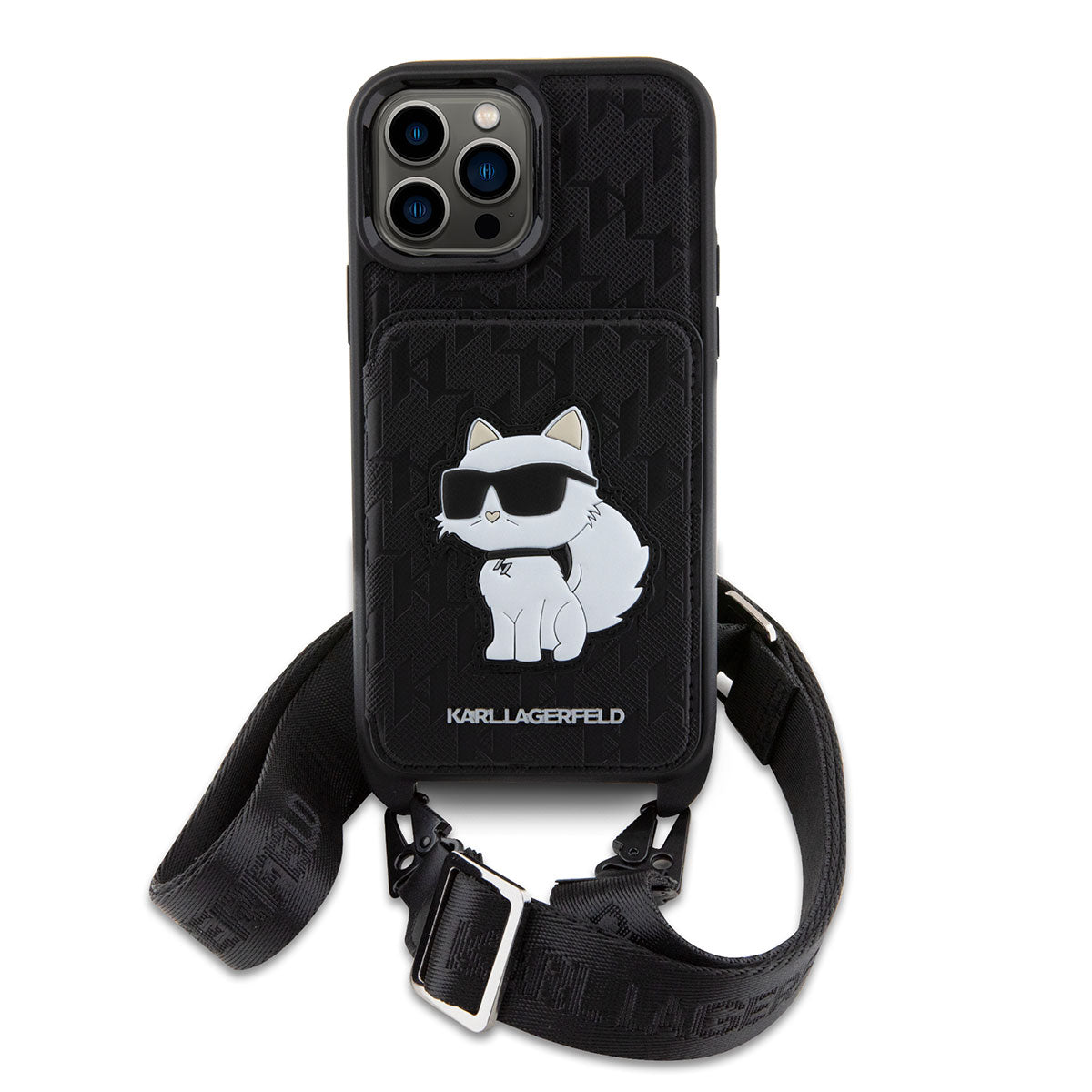 iPhone 14 Pro Max Kılıf Karl Lagerfeld Boyun Askılı Kartlıklı Choupette Dizayn Kılıf