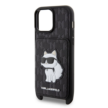 iPhone 14 Pro Max Kılıf Karl Lagerfeld Boyun Askılı Kartlıklı Choupette Dizayn Kılıf