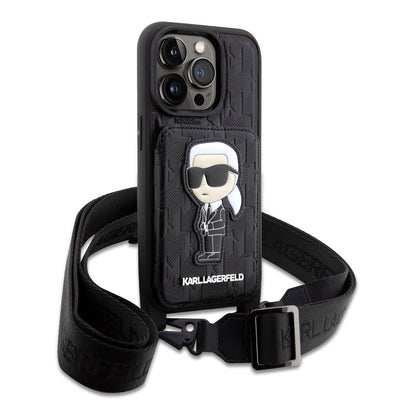 iPhone 14 Pro Max Kılıf Karl Lagerfeld Boyun Askılı Kartlıklı Karl Dizayn Kılıf
