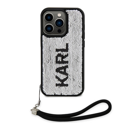 iPhone 14 Pro Max Kılıf Karl Lagerfeld El Askısı İpli Hareketli Pullu Dizayn Kılıf
