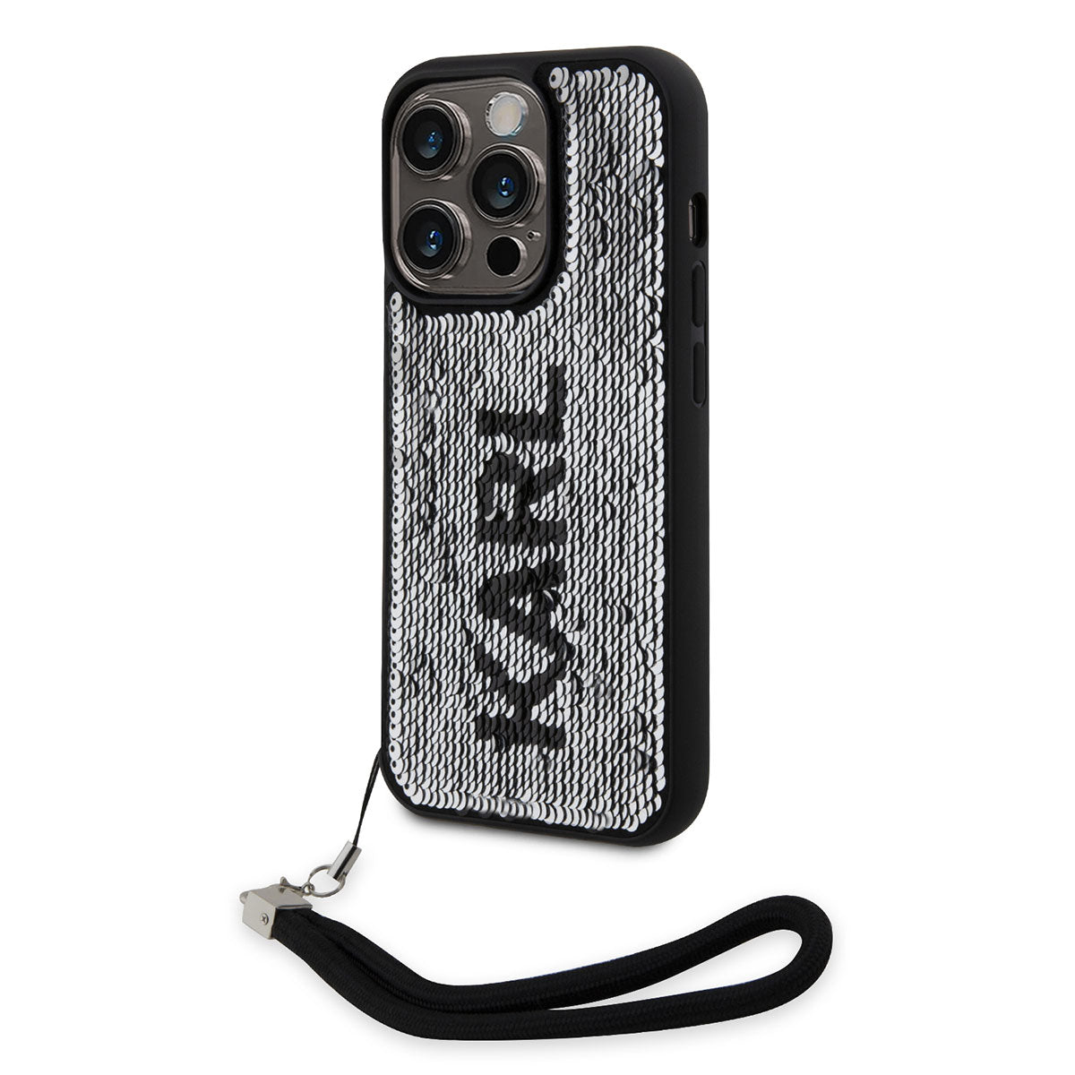 iPhone 14 Pro Max Kılıf Karl Lagerfeld El Askısı İpli Hareketli Pullu Dizayn Kılıf