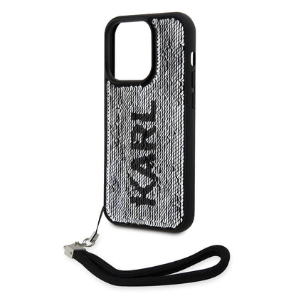 iPhone 14 Pro Max Kılıf Karl Lagerfeld El Askısı İpli Hareketli Pullu Dizayn Kılıf