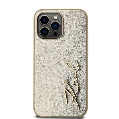 iPhone 14 Pro Max Kılıf Karl Lagerfeld orijinal Lisanslı 3D KL Yazılı Tüylü Arka Yüzey Saffiano Rhinestones Kılıf