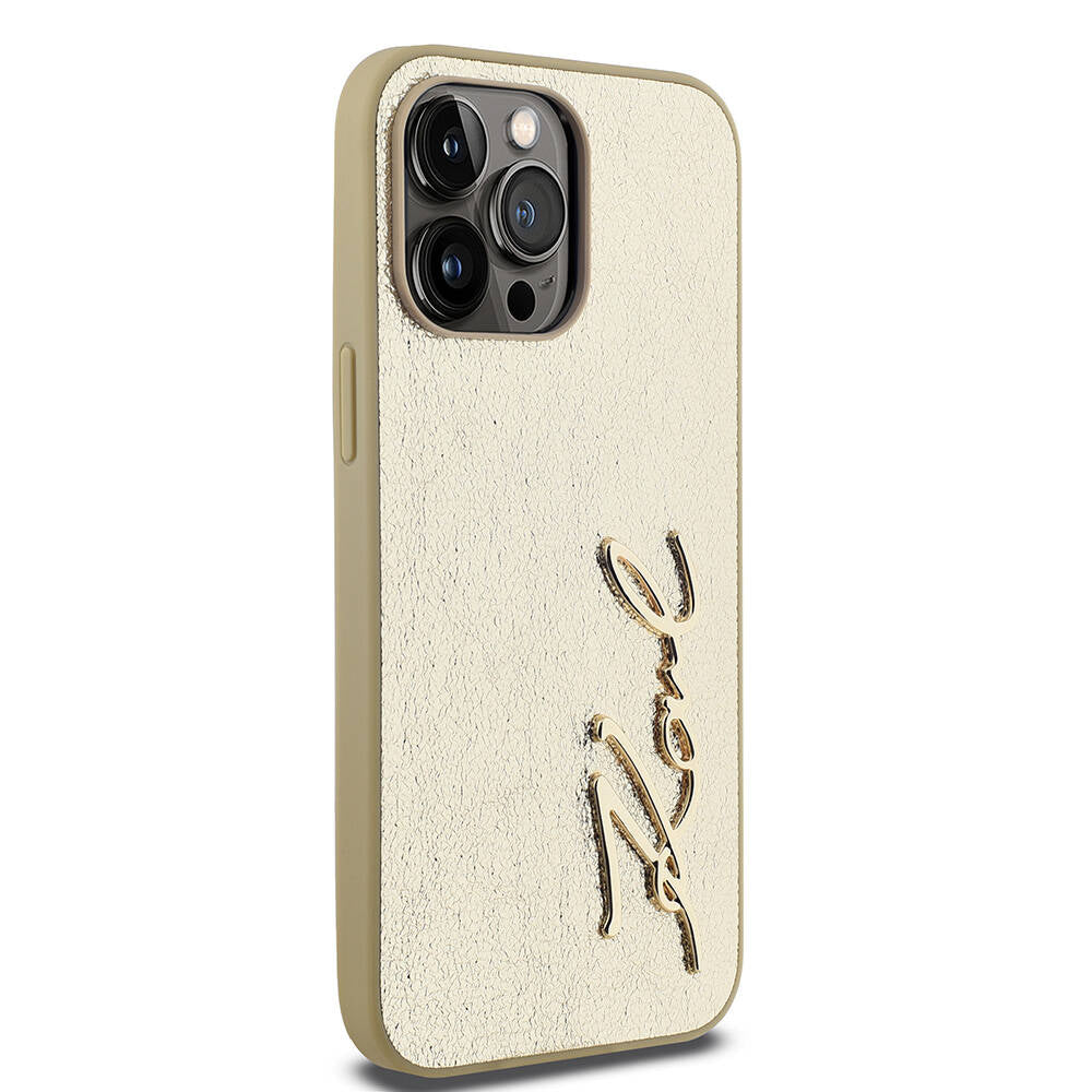 iPhone 14 Pro Max Kılıf Karl Lagerfeld orijinal Lisanslı 3D KL Yazılı Tüylü Arka Yüzey Saffiano Rhinestones Kılıf