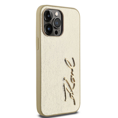 iPhone 14 Pro Max Kılıf Karl Lagerfeld orijinal Lisanslı 3D KL Yazılı Tüylü Arka Yüzey Saffiano Rhinestones Kılıf