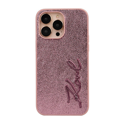iPhone 14 Pro Max Kılıf Karl Lagerfeld orijinal Lisanslı 3D KL Yazılı Tüylü Arka Yüzey Saffiano Rhinestones Kılıf