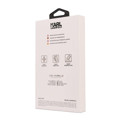 iPhone 14 Pro Max Kılıf Karl Lagerfeld orijinal Lisanslı 3D KL Yazılı Tüylü Arka Yüzey Saffiano Rhinestones Kılıf
