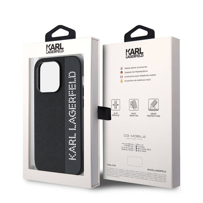 iPhone 14 Pro Max Kılıf Karl Lagerfeld orijinal Lisanslı Anahtarlıklı Taşlı KL Yazılı Saffiano Rhinestones Kılıf