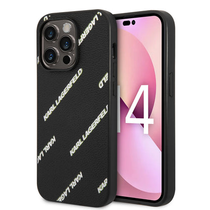 iPhone 14 Pro Max Kılıf Karl Lagerfeld PU Suni Deri Logolu Dizayn Kılıf