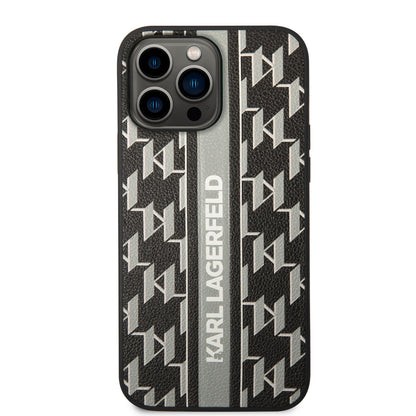 iPhone 14 Pro Max Kılıf Karl Lagerfeld PU Suni Deri Şerit Dizayn Kılıf